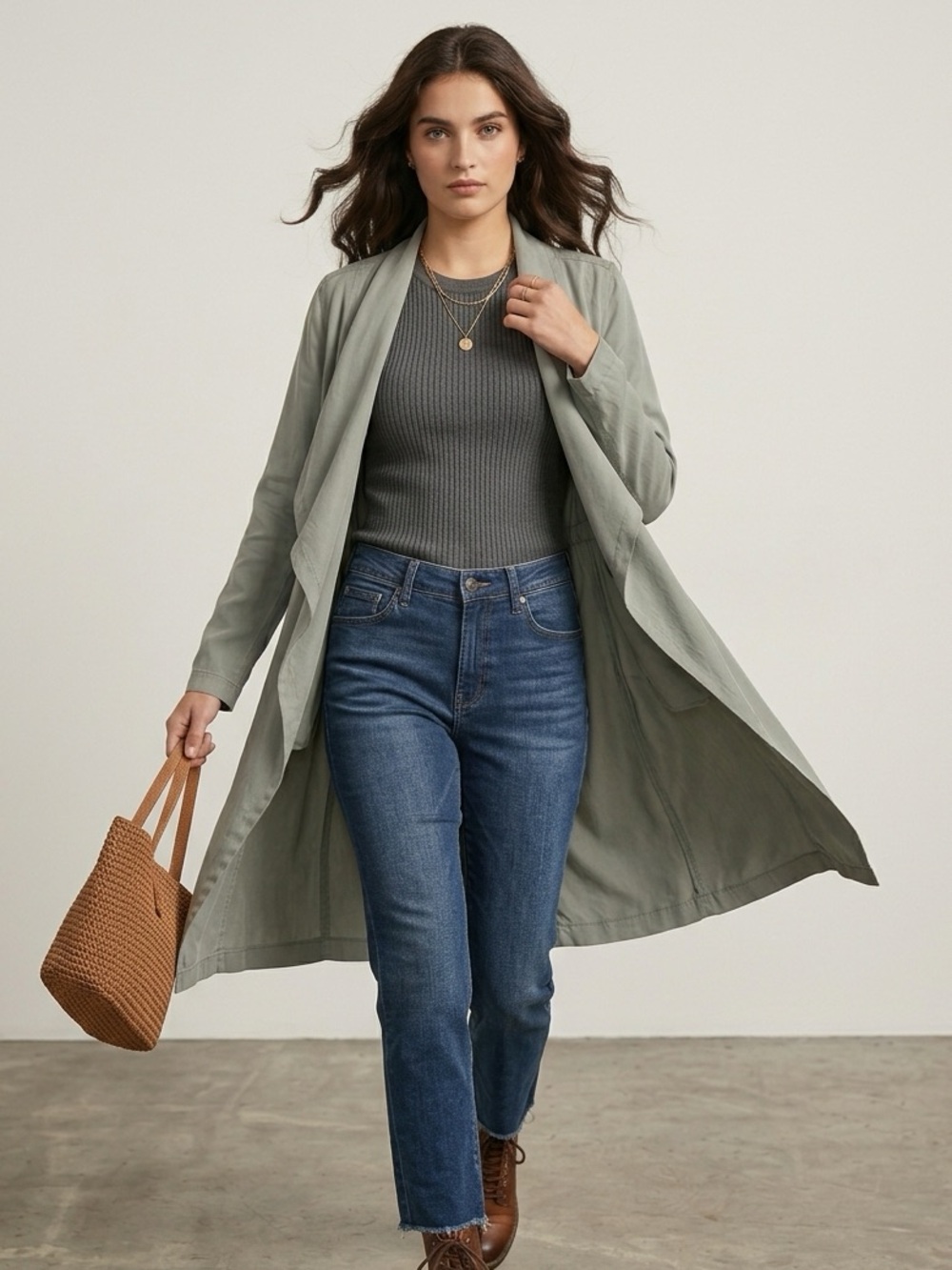 Max Jeans Light Gray Tie-Waist Lightweight Jacket